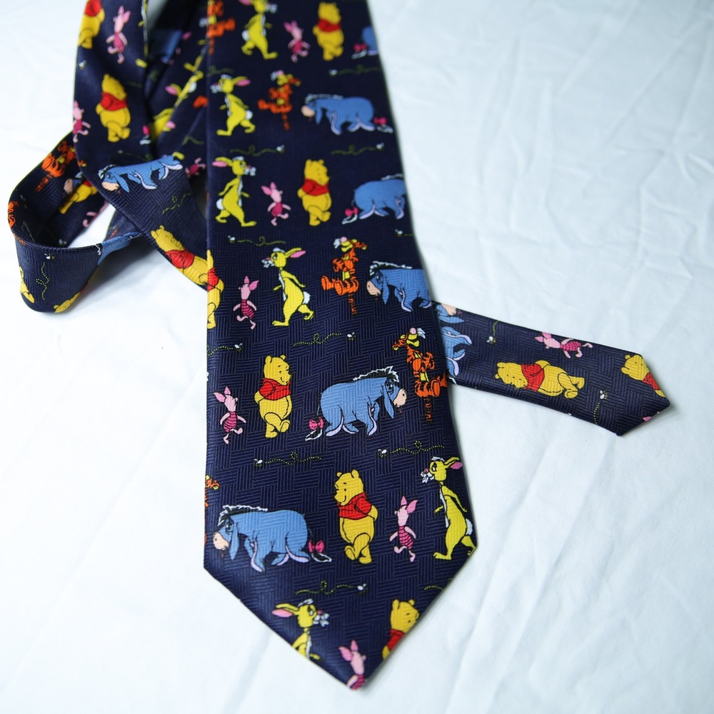 Disney Winnie the Pooh Navy Blue Silk Necktie Hundred Acre Wood Characters Tie
